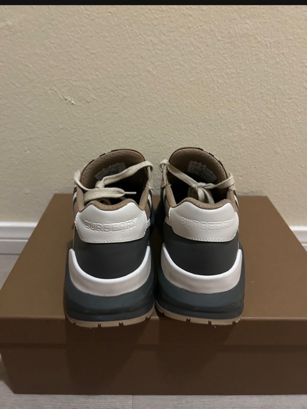 Burberry Beige, Black & White Check Runner Sneakers - Picture 4 of 6